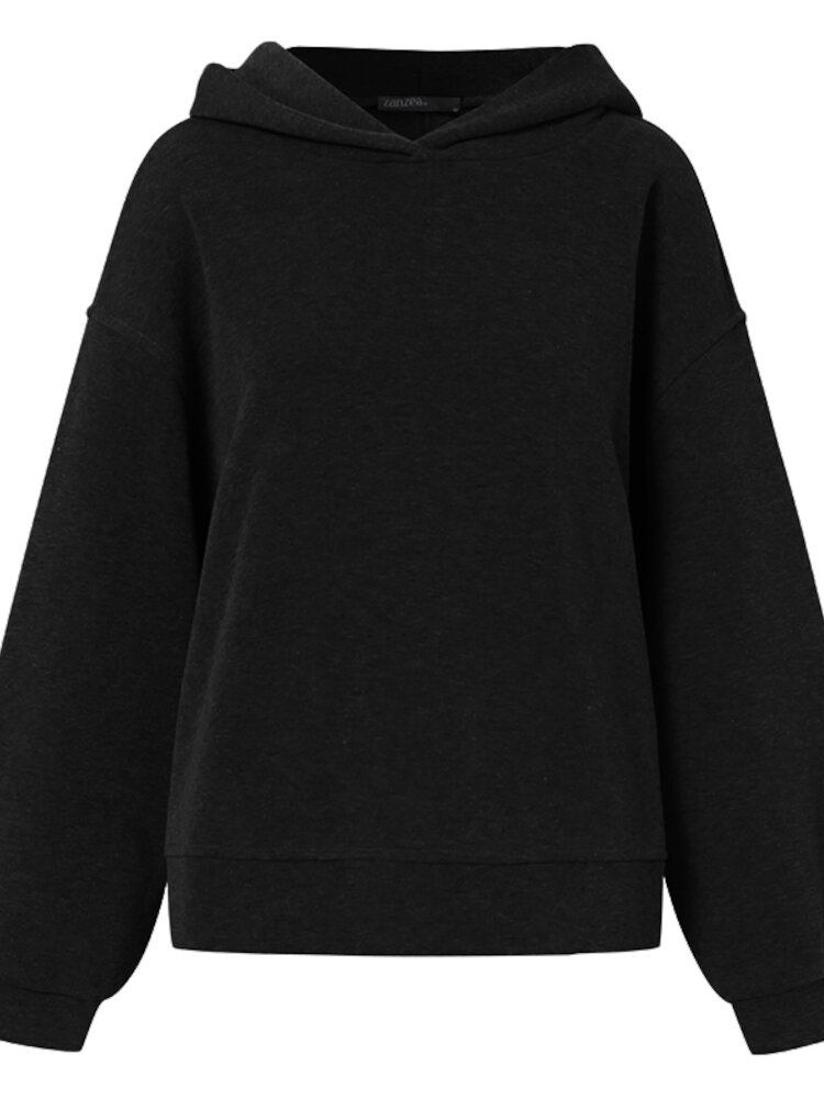 Dame Solid Hætte Slids Pænt Design Hem Fritid Sweatshirt