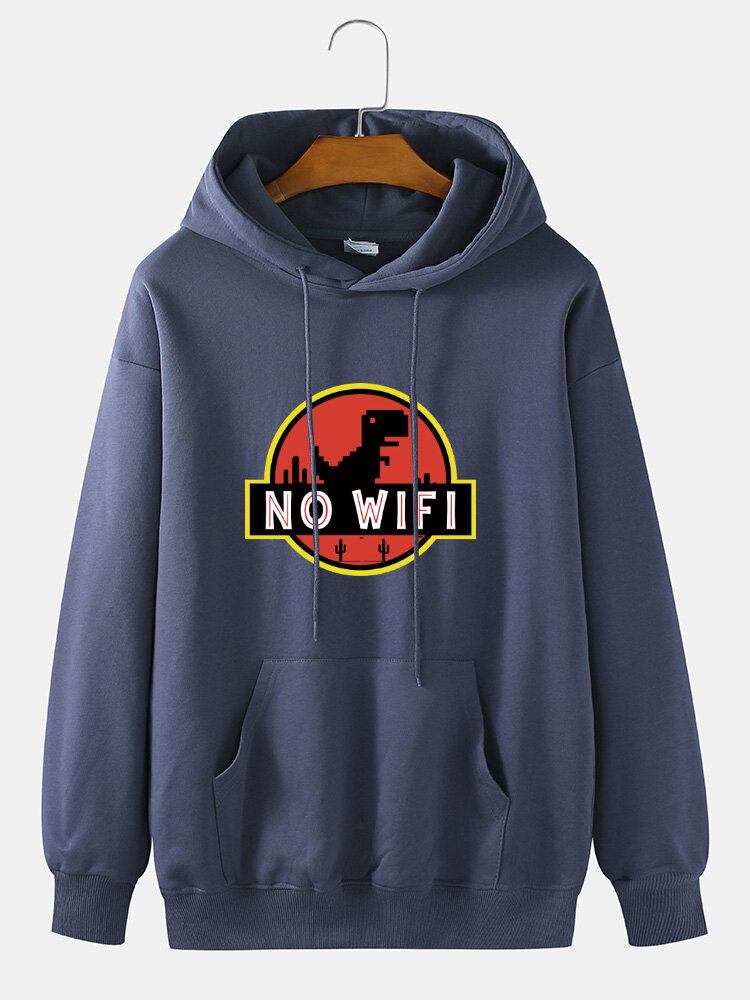 Dinosaur Til Mænd Uden Wifi Grafisk Tryk Casual Løs Pullover Hættetrøje