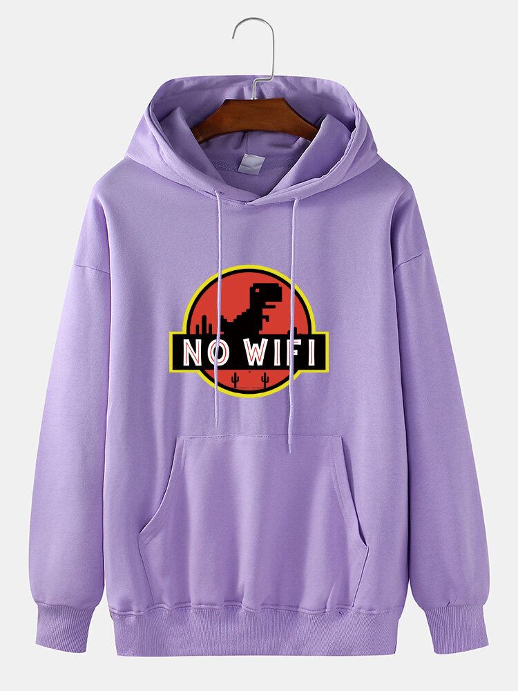 Dinosaur Til Mænd Uden Wifi Grafisk Tryk Casual Løs Pullover Hættetrøje