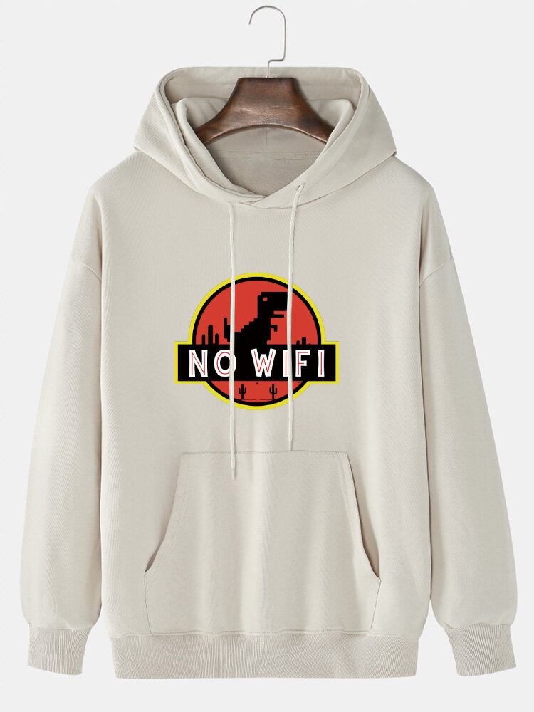 Dinosaur Til Mænd Uden Wifi Grafisk Tryk Casual Løs Pullover Hættetrøje