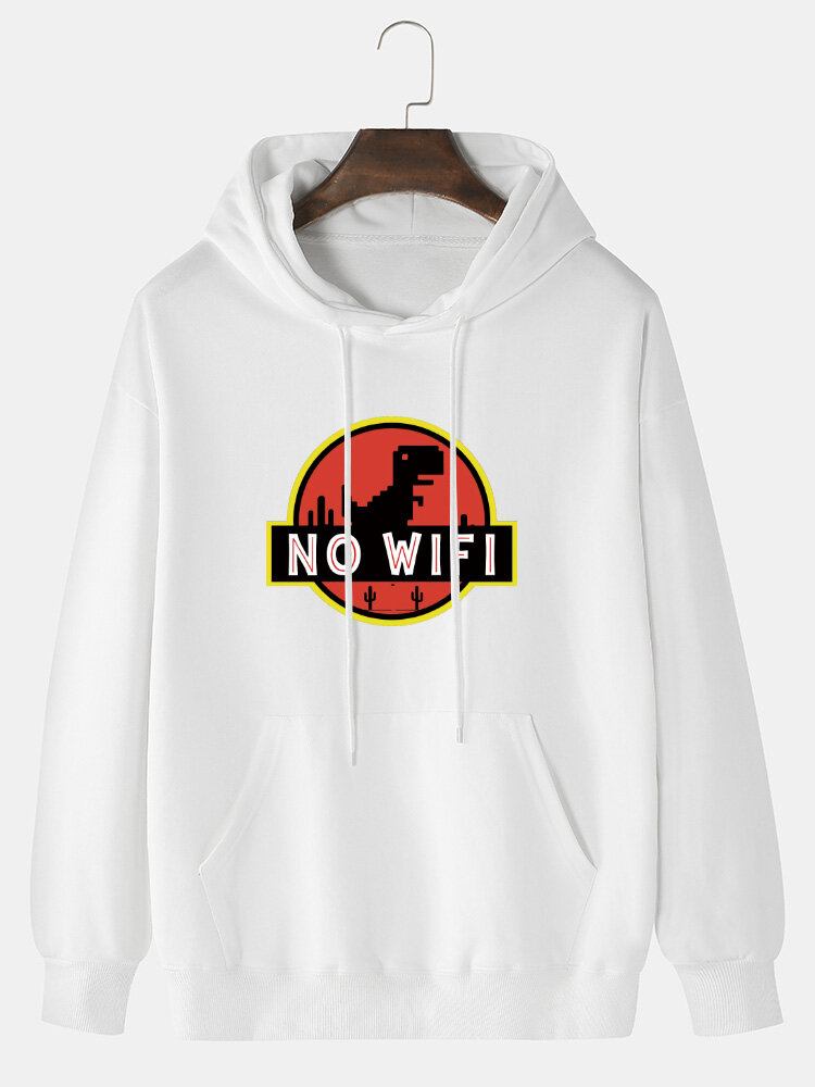 Dinosaur Til Mænd Uden Wifi Grafisk Tryk Casual Løs Pullover Hættetrøje