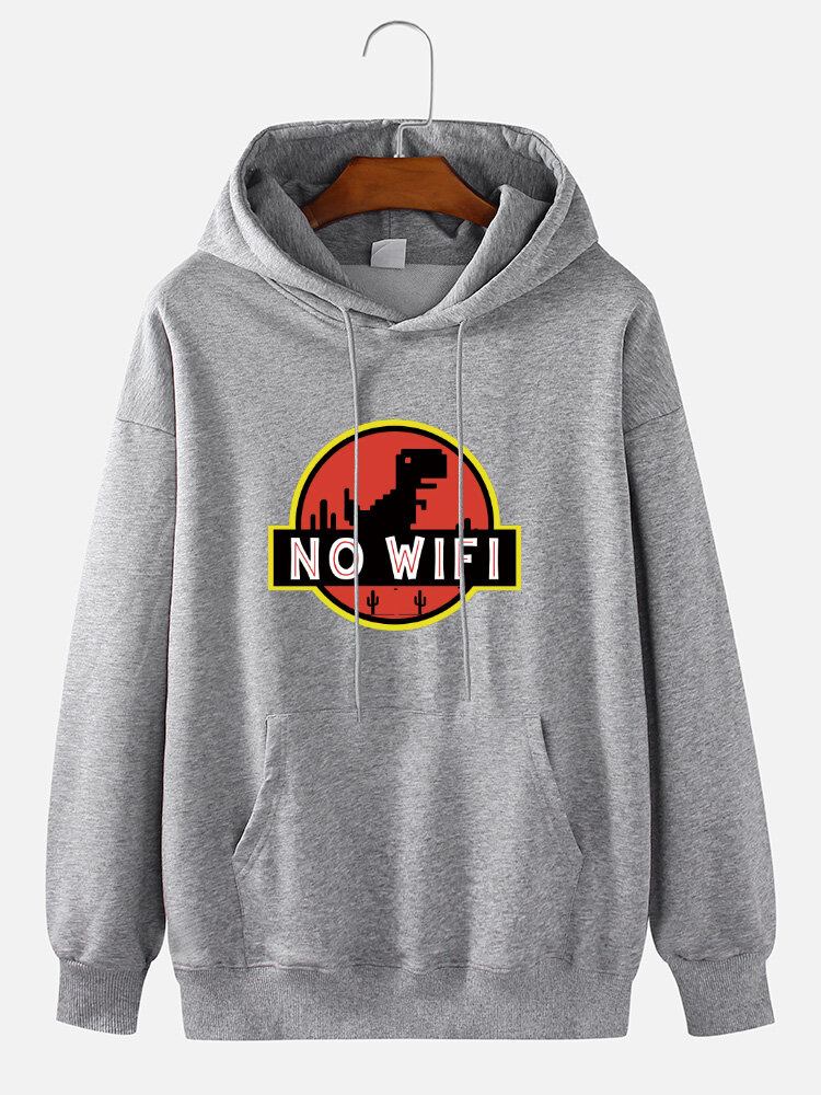 Dinosaur Til Mænd Uden Wifi Grafisk Tryk Casual Løs Pullover Hættetrøje