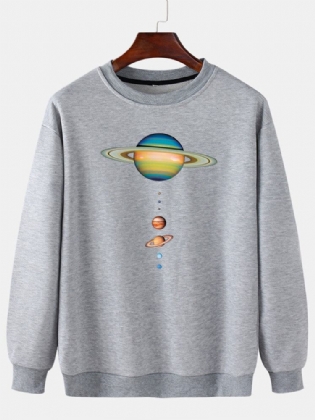 Farverigt Planettryk Til Mænd Med Rund Hals Afslappet Drop-skulder Sweatshirts