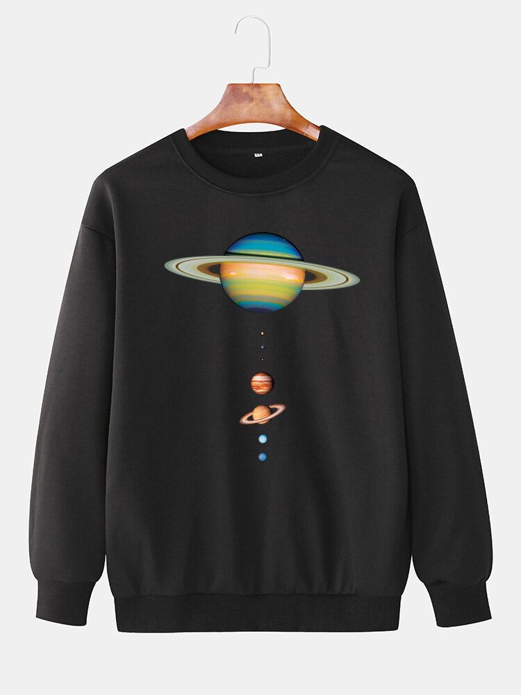 Farverigt Planettryk Til Mænd Med Rund Hals Afslappet Drop-skulder Sweatshirts