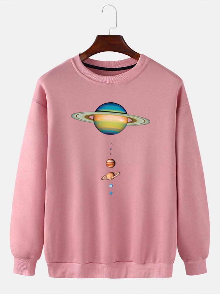 Farverigt Planettryk Til Mænd Med Rund Hals Afslappet Drop-skulder Sweatshirts