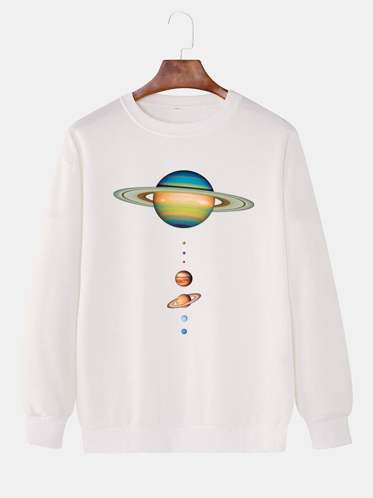 Farverigt Planettryk Til Mænd Med Rund Hals Afslappet Drop-skulder Sweatshirts