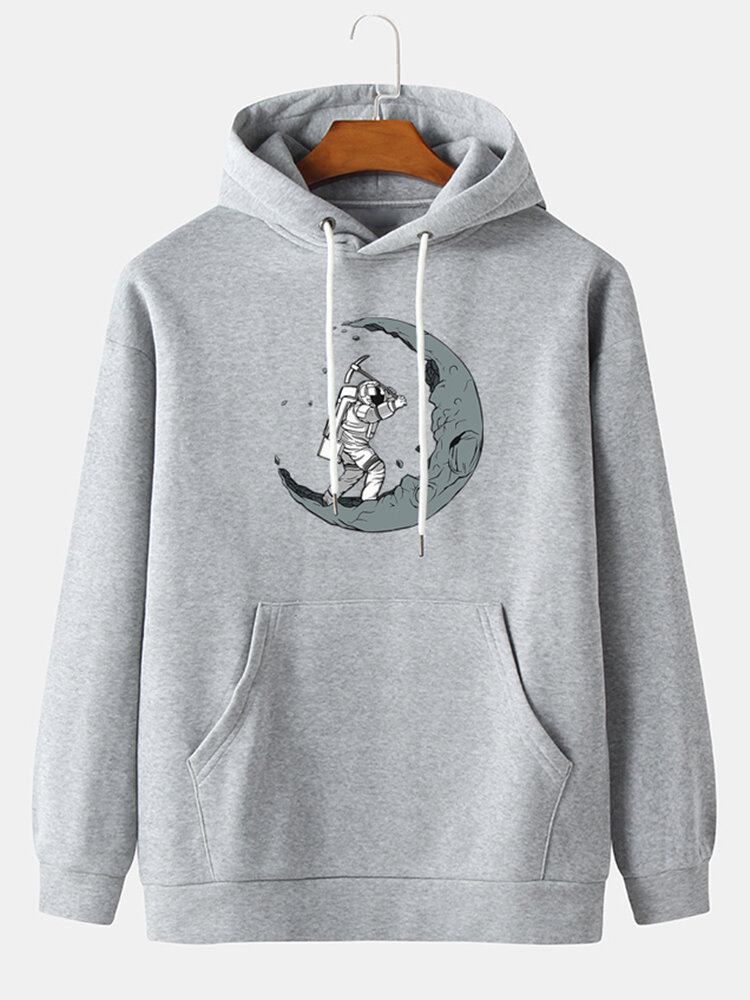 Funny Astronaut Print Drop Skulder Hættetrøjer Med Snøre Til Mænd