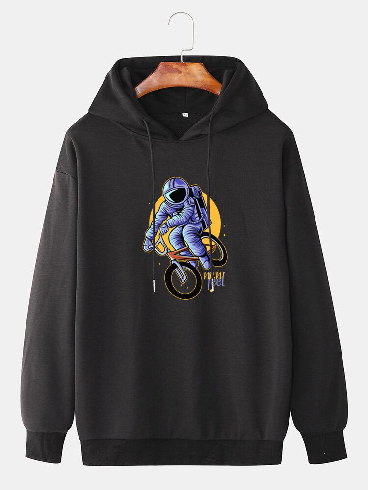 Funny Astronaut Print Drop Skulder Hættetrøjer Med Snoretræk Til Mænd