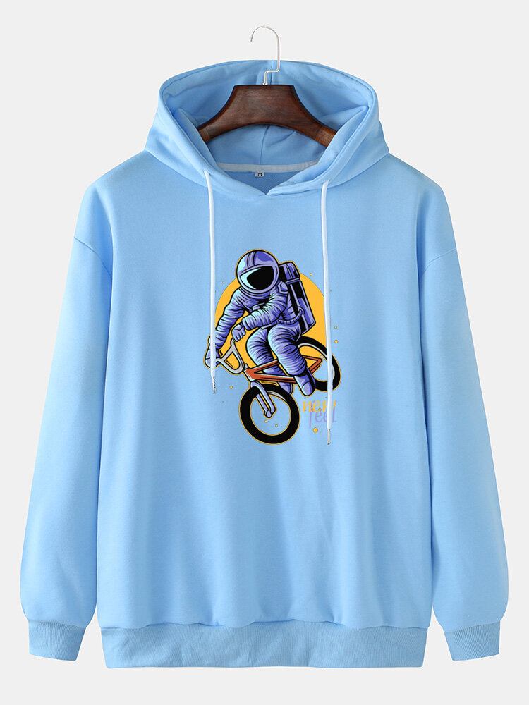 Funny Astronaut Print Drop Skulder Hættetrøjer Med Snoretræk Til Mænd