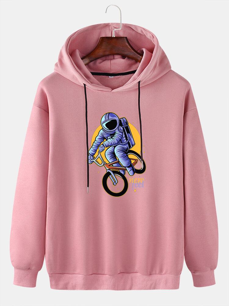 Funny Astronaut Print Drop Skulder Hættetrøjer Med Snoretræk Til Mænd