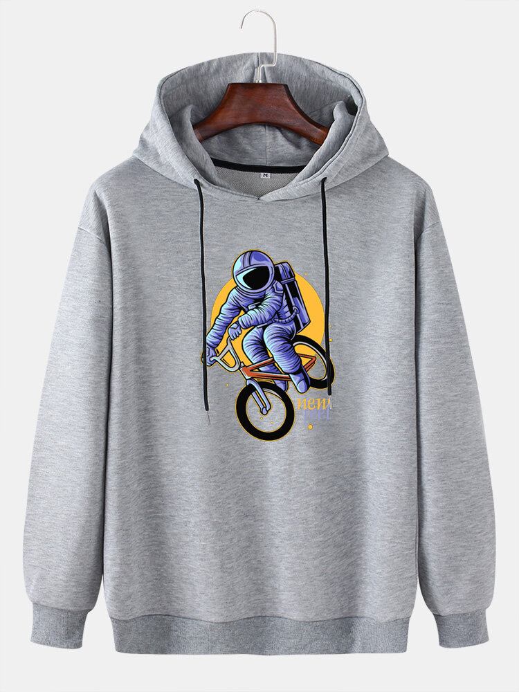 Funny Astronaut Print Drop Skulder Hættetrøjer Med Snoretræk Til Mænd