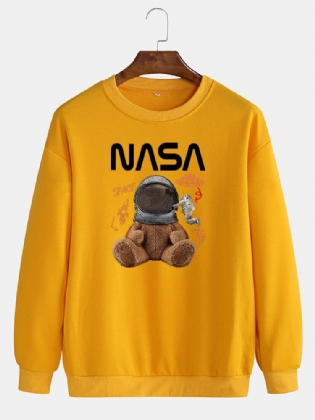Funny Doll Bear Til Mænd Astronaut Print Pullover Drop Skulder Sweatshirts