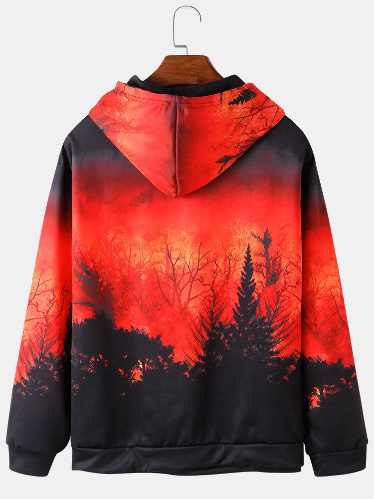 Herre All Over Ombre Forest Print Overhead-hættetrøjer Med Snoretræk