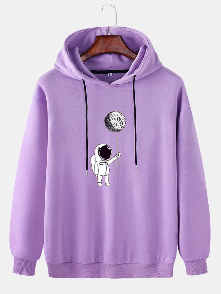 Herre Astronaut Grafisk Print Solid Pullover Casual Hættetrøje