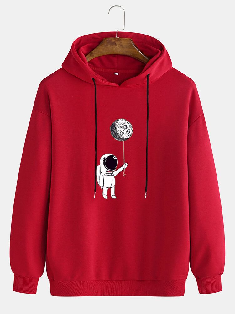 Herre Astronaut Grafisk Print Solid Pullover Casual Hættetrøje