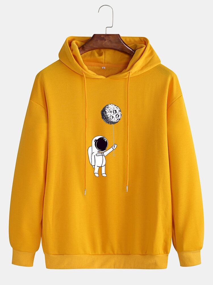 Herre Astronaut Grafisk Print Solid Pullover Casual Hættetrøje