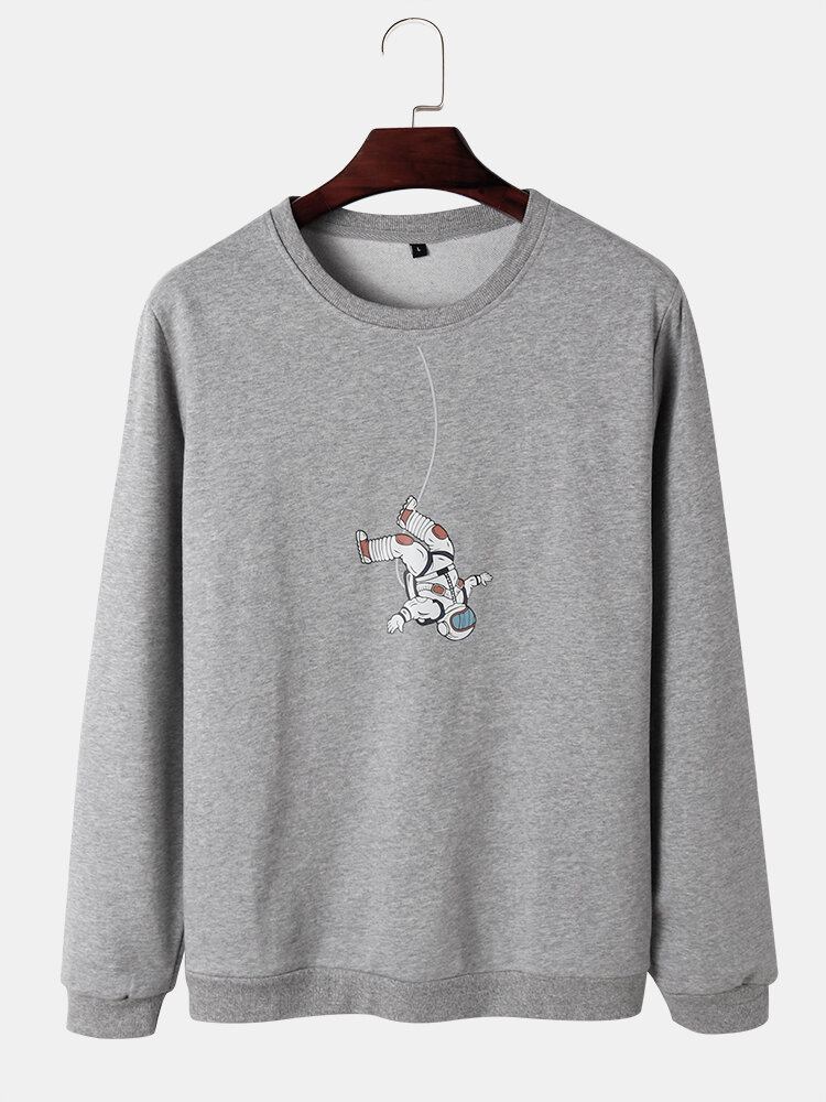 Herre Astronaut Grafisk Tryk Med Rund Hals Bomuldstrøjer Sweatshirts