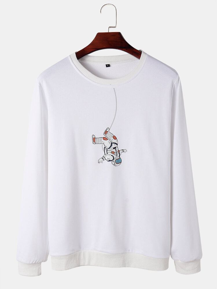 Herre Astronaut Grafisk Tryk Med Rund Hals Bomuldstrøjer Sweatshirts