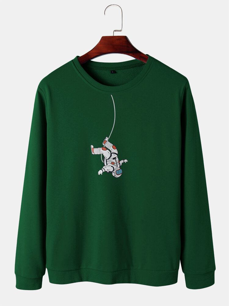 Herre Astronaut Grafisk Tryk Med Rund Hals Bomuldstrøjer Sweatshirts