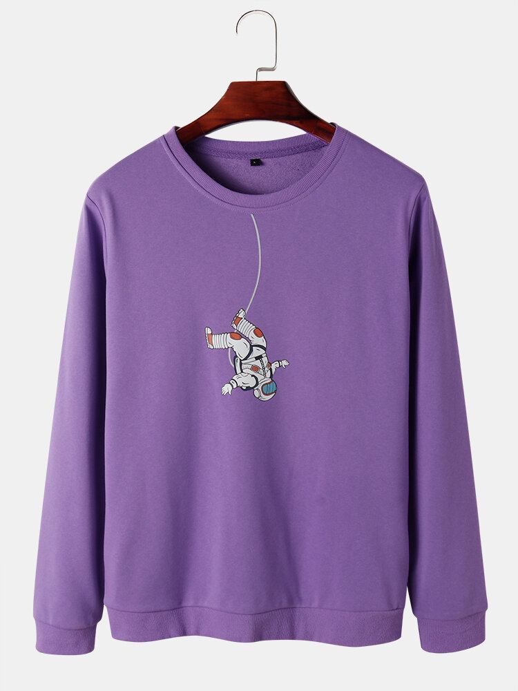 Herre Astronaut Grafisk Tryk Med Rund Hals Bomuldstrøjer Sweatshirts