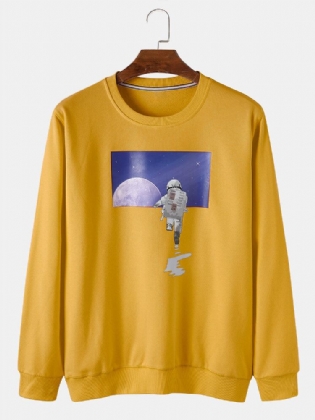 Herre Astronaut Moon Grafisk Rund Hals Bomuld Casual Sweatshirts