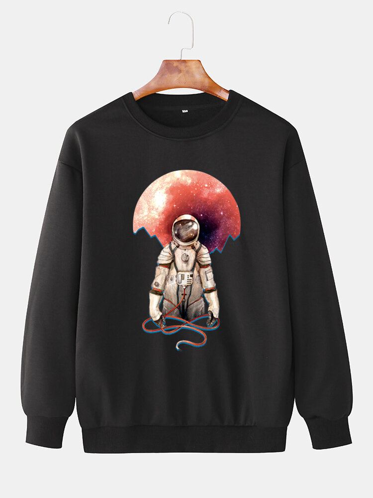 Herre Astronaut Print Rundhalset Langærmede Casual Sweatshirts