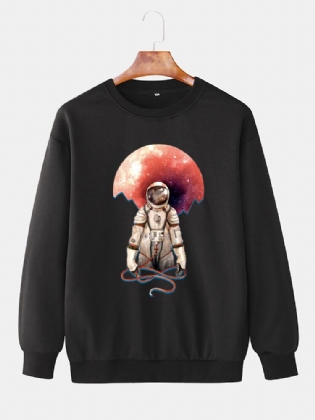 Herre Astronaut Print Rundhalset Langærmede Casual Sweatshirts