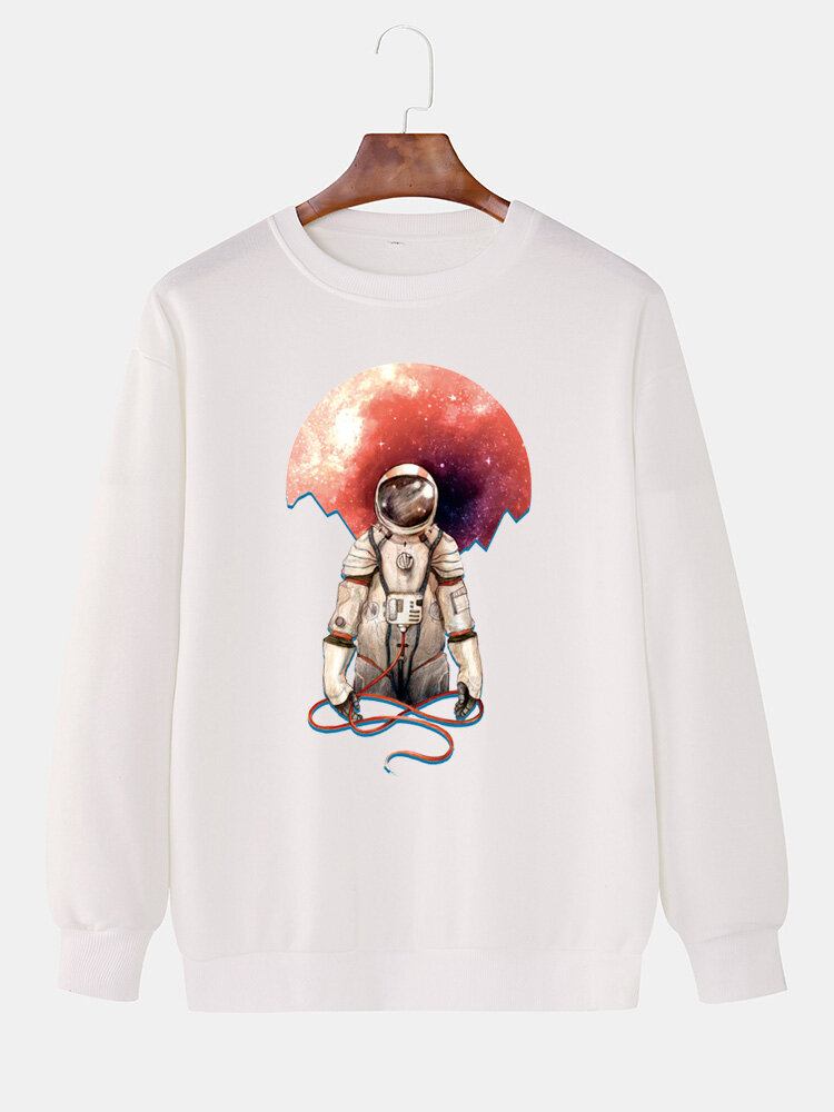 Herre Astronaut Print Rundhalset Langærmede Casual Sweatshirts