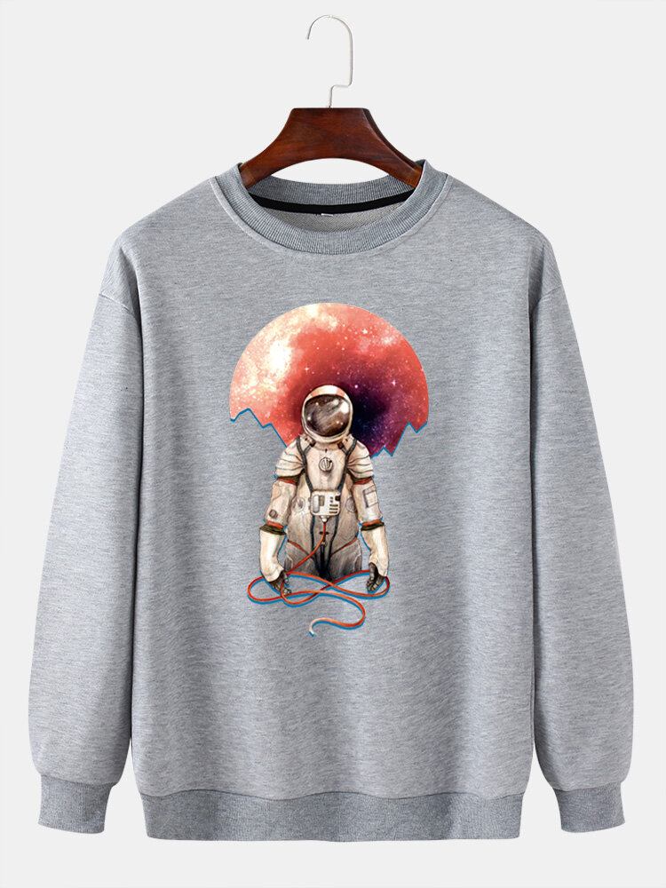 Herre Astronaut Print Rundhalset Langærmede Casual Sweatshirts