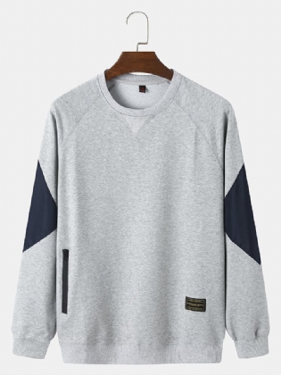 Herre Bomuld Geometrisk Patchwork Sweatshirt Med Rund Hals