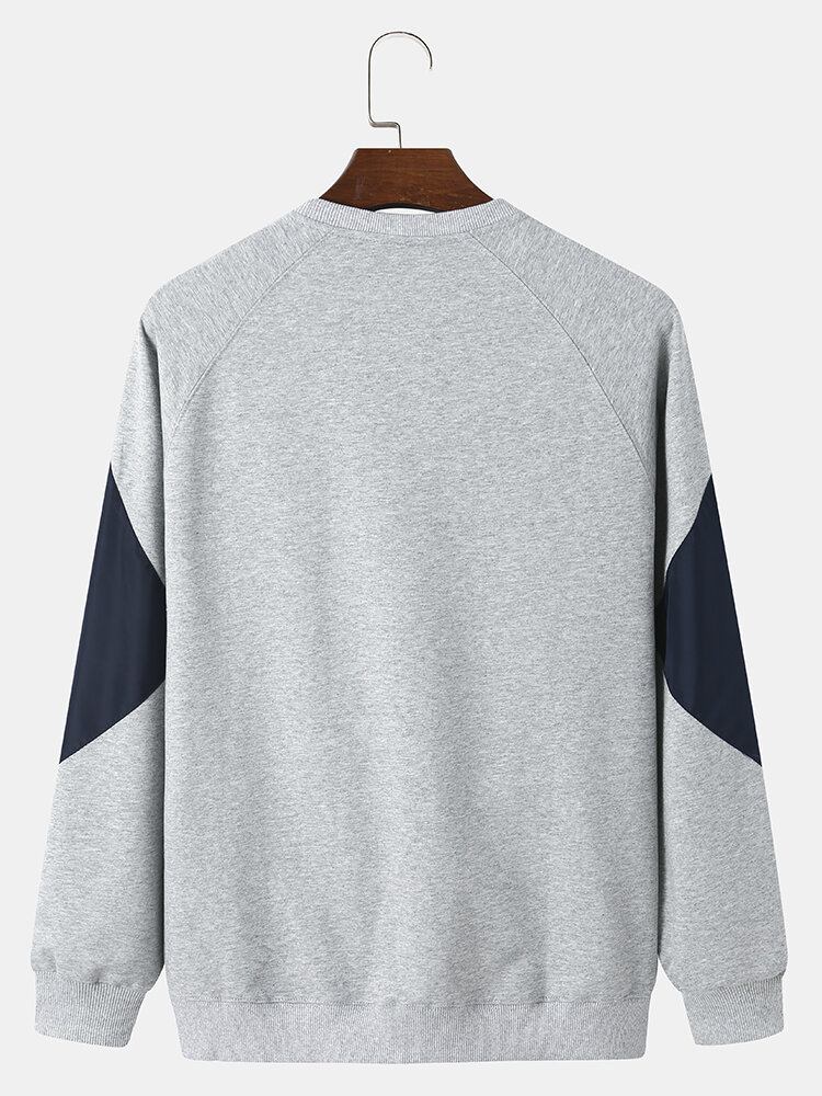 Herre Bomuld Geometrisk Patchwork Sweatshirt Med Rund Hals