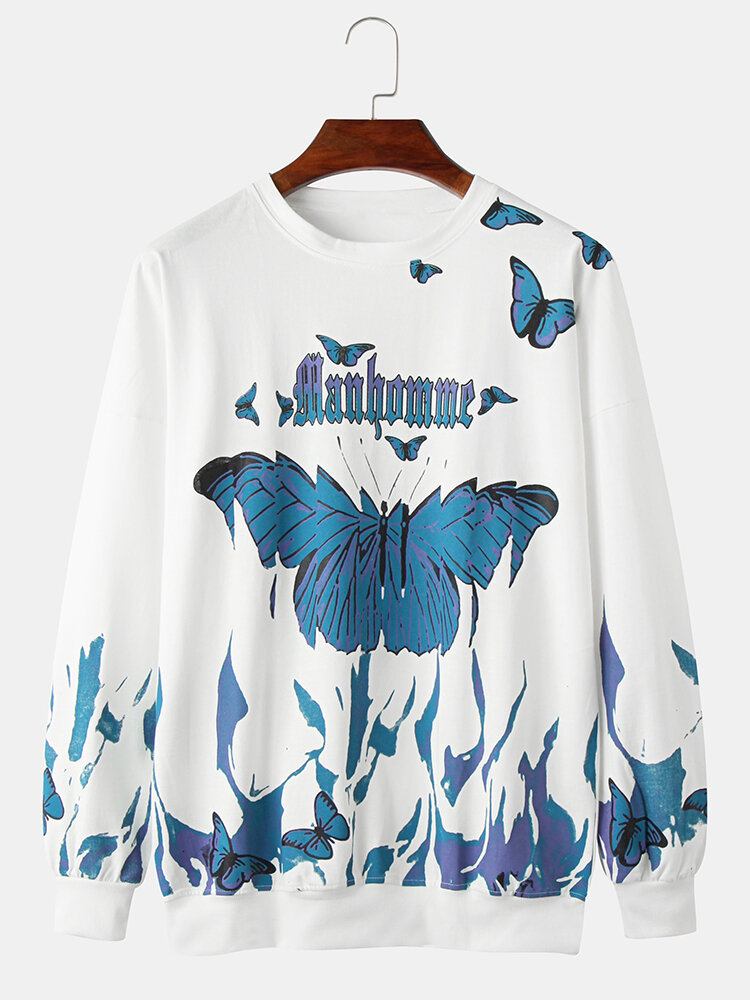 Herre-design-trøje Med Sommerfugletryk Langærmede Afslappede Sweatshirts