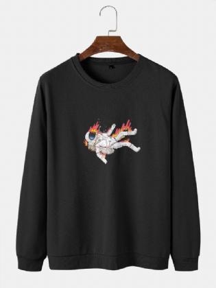 Herre Flame Astronaut Grafisk Rundhalset Bomuldstrøje Sweatshirts