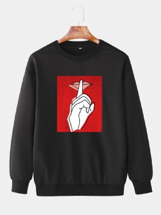 Herre Gesture Print Pullover Drop Skulder Simple Sweatshirts