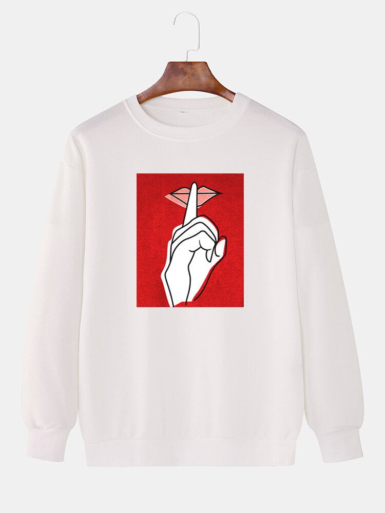 Herre Gesture Print Pullover Drop Skulder Simple Sweatshirts