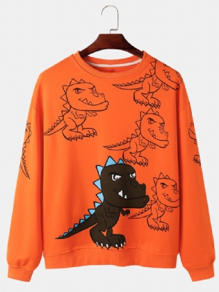 Herre Graffiti Dinosaur Print Pullover Drop Skulder Street Sweatshirts