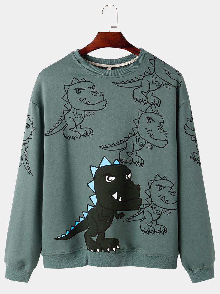 Herre Graffiti Dinosaur Print Pullover Drop Skulder Street Sweatshirts