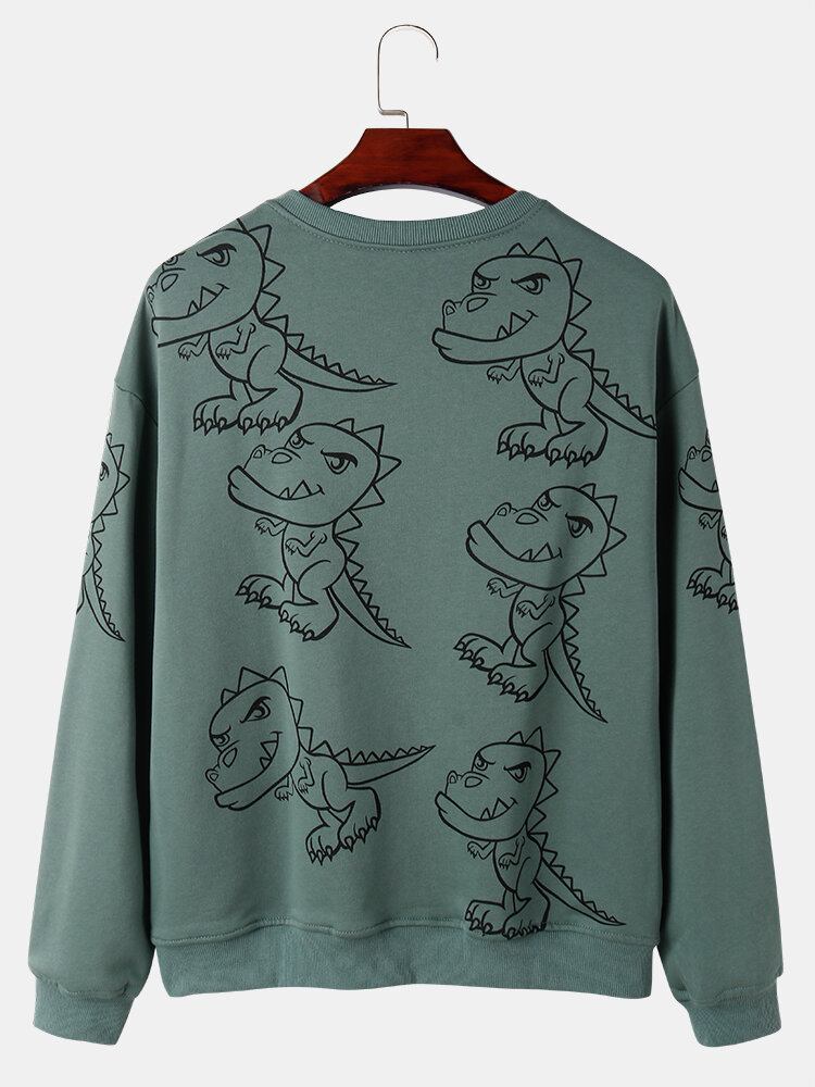 Herre Graffiti Dinosaur Print Pullover Drop Skulder Street Sweatshirts