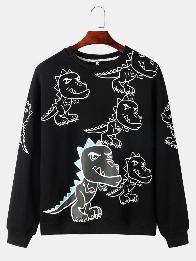 Herre Graffiti Dinosaur Print Pullover Drop Skulder Street Sweatshirts