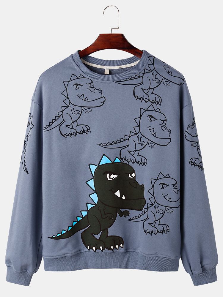 Herre Graffiti Dinosaur Print Pullover Drop Skulder Street Sweatshirts