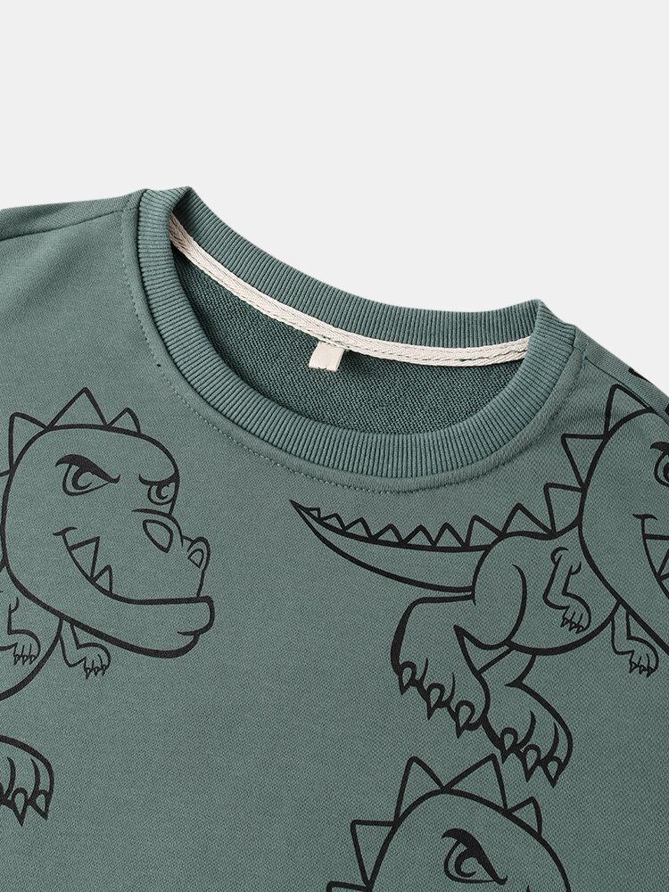 Herre Graffiti Dinosaur Print Pullover Drop Skulder Street Sweatshirts