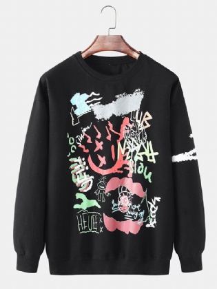 Herre Graffiti Print Rund Hals Bomuld Drop Skulder Sweatshirts