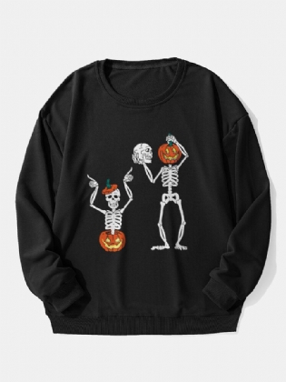 Herre Halloween Græskar Skull Sweatshirt Med Rund Hals