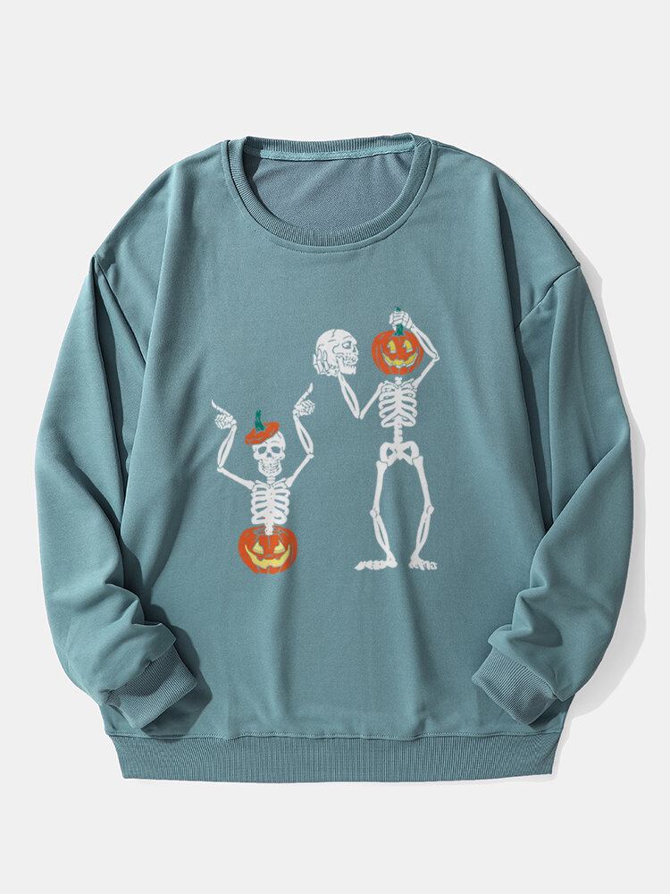 Herre Halloween Græskar Skull Sweatshirt Med Rund Hals