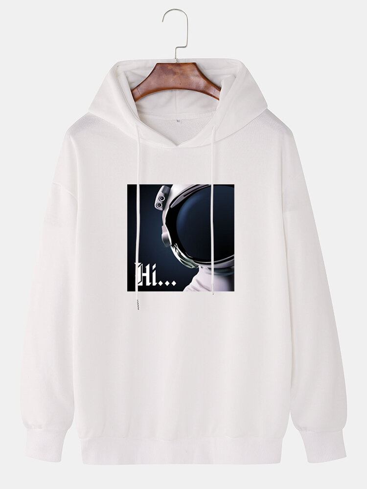 Herre Hi Astronaut Print Langærmede Casual Drop Skulder Hættetrøjer