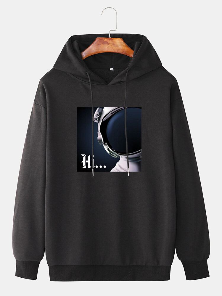 Herre Hi Astronaut Print Langærmede Casual Drop Skulder Hættetrøjer