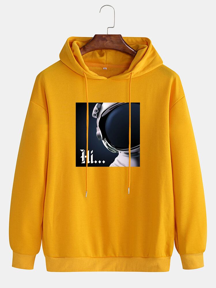 Herre Hi Astronaut Print Langærmede Casual Drop Skulder Hættetrøjer