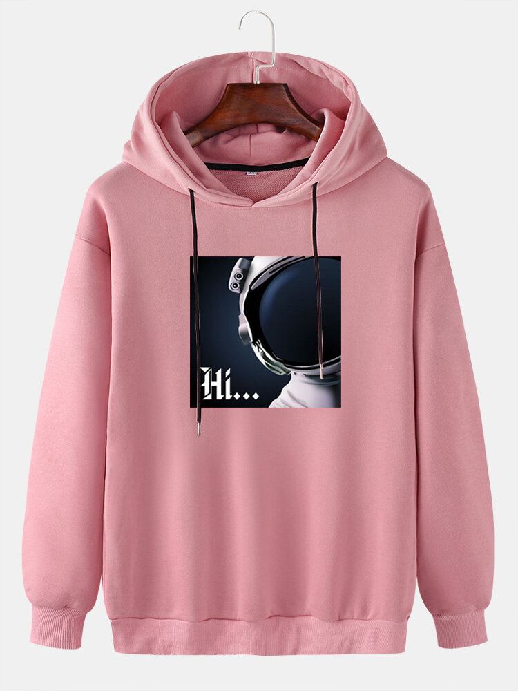 Herre Hi Astronaut Print Langærmede Casual Drop Skulder Hættetrøjer