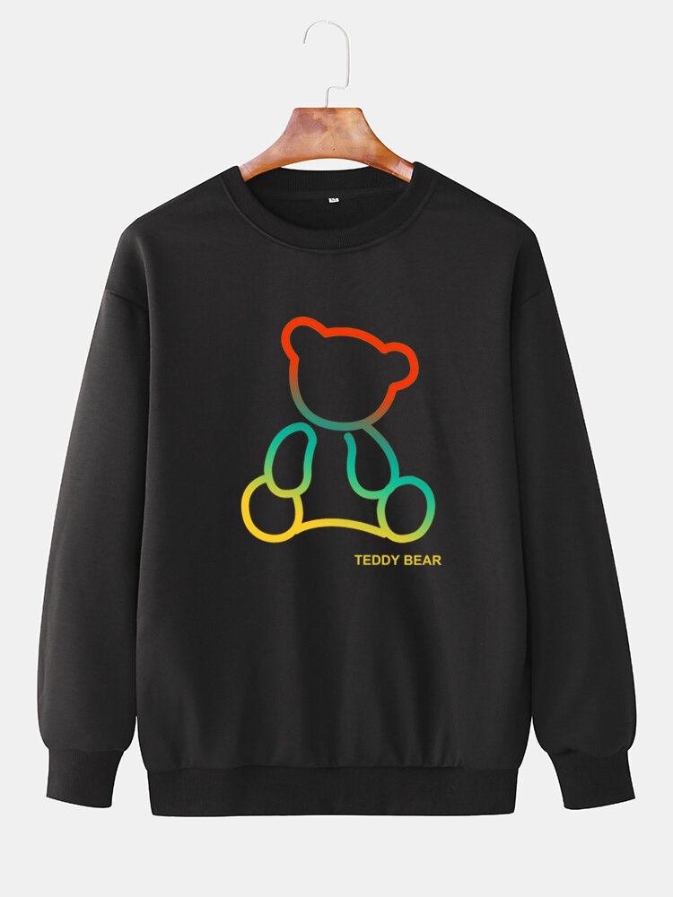 Herre Ombre Teddy Bear Print Rundhalset Bomuld Pullover Sweatshirts