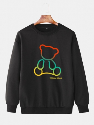 Herre Ombre Teddy Bear Print Rundhalset Bomuld Pullover Sweatshirts